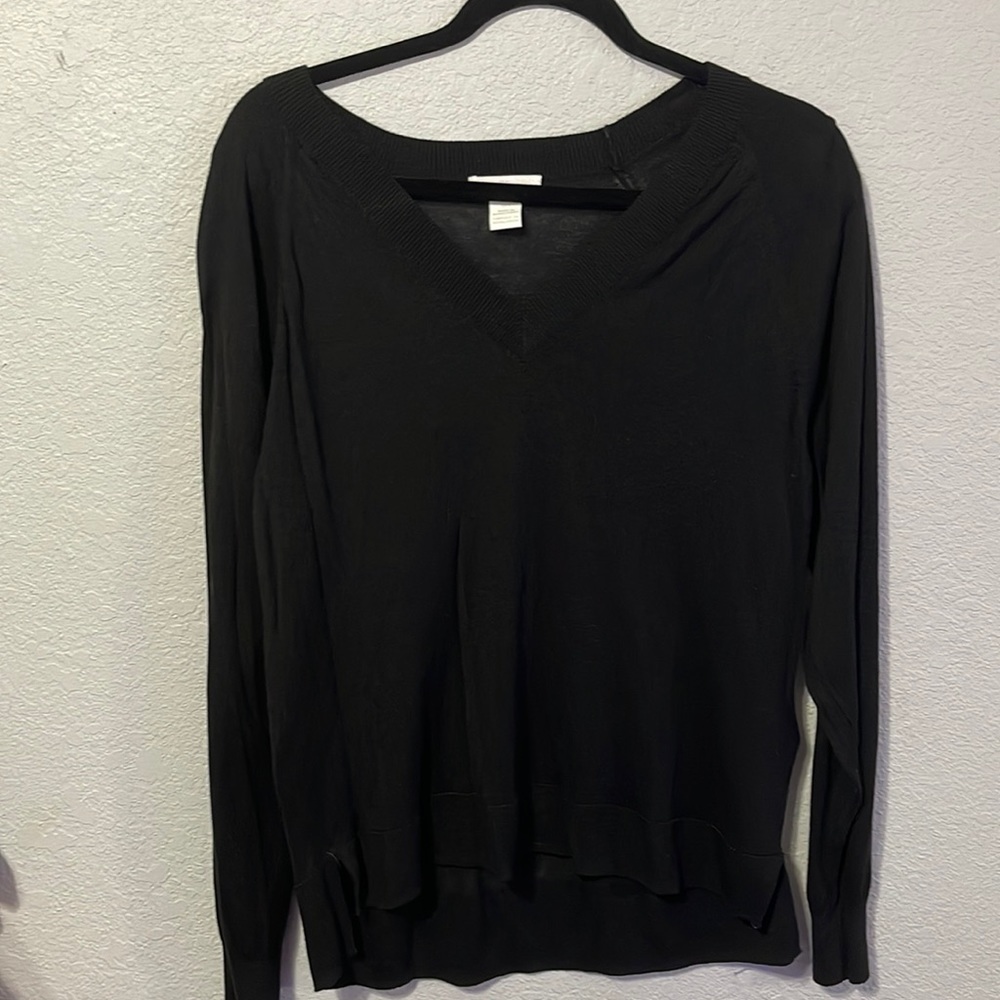 Black V neck long sleeve sheer H&M